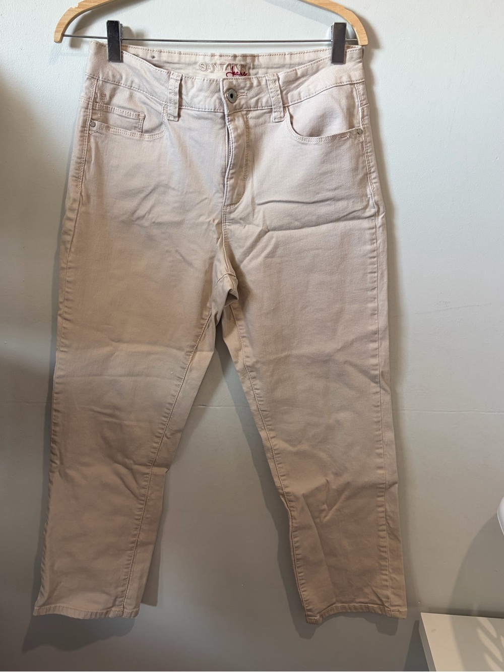 Santana Classic Medium Rise Straight Leg Crop Jeans | Beige Tan | 10